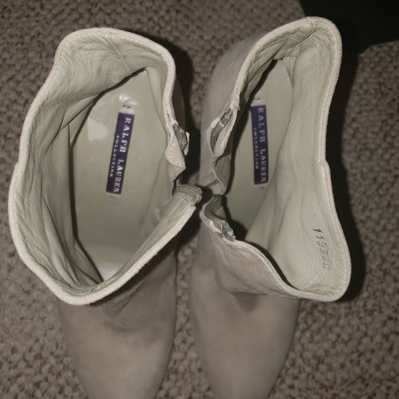 Ralph Lauren NWT  MADE IN ITALY CREAM SUEDE PURPLE LABEL PLATFORM BOOTIES - Picture 6 of 8